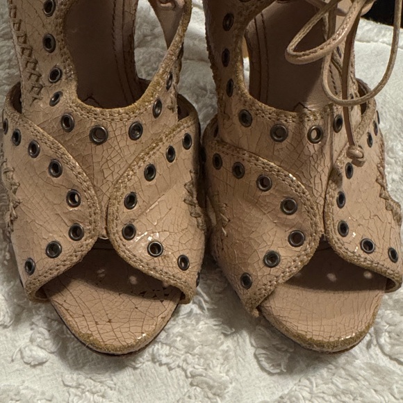 Miu Miu Tan/Pink Distressed Cutout Heels - Picture 14 of 14